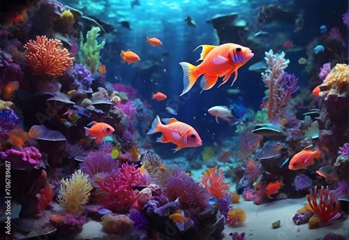 Ornamental fish on the beautiful sea bottom with coral reefs © Lahiru