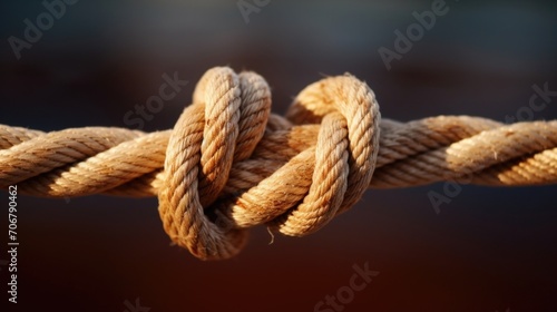 Closeup of two ropes tied together in a knot, symbolizing the coming together of opposing sides for peaceful negotiations.