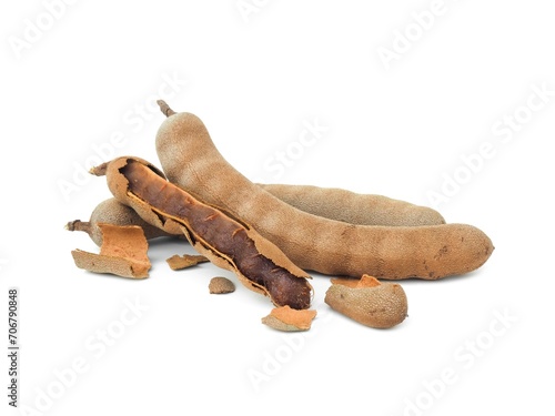 Fresh and perfectly ripe sweet tamarind.  Placed isolated on a white background.