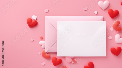 Valentine hearts with red paper envelope