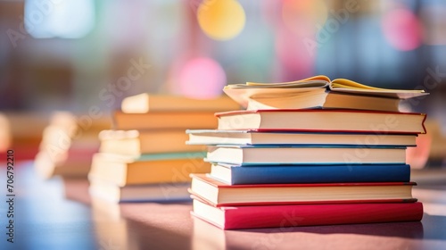 Closeup of a stack of colorful books, symbolizing the knowledge and skills gained through youth leadership and empowerment programs. © Justlight