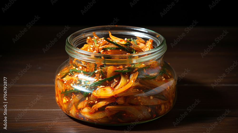 kimchi korean food in transparent jar