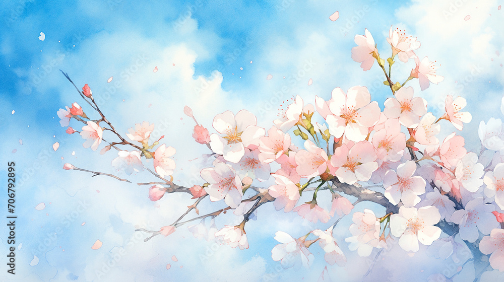 桜の水彩画 ふわふわ優しい手描き風イラスト 桜の水彩画 ふわふわ優しい手描き風イラスト