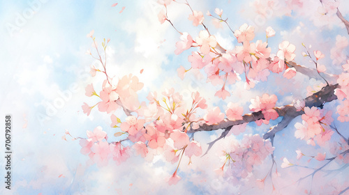 桜の水彩画　ふわふわ優しい手描き風イラスト photo
