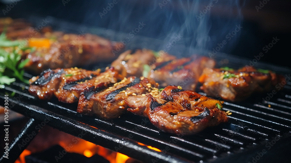 grilled pork barbecue korean style in restaurant