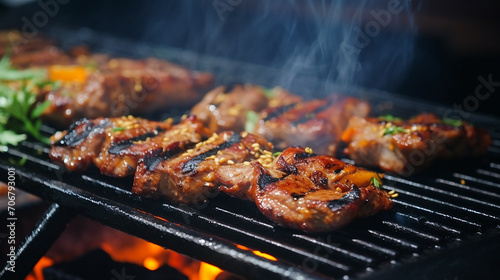 grilled pork barbecue korean style in restaurant photo