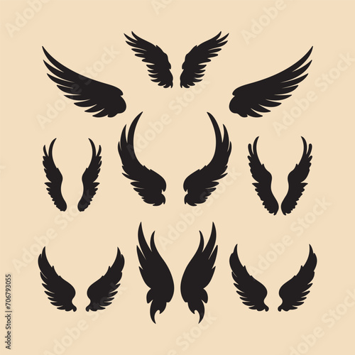 Angel or bird wing flat black silhouette clip art photo