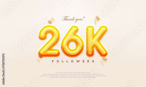 Yellow gold number 26k thanks to followers  modern and premium vector design.
