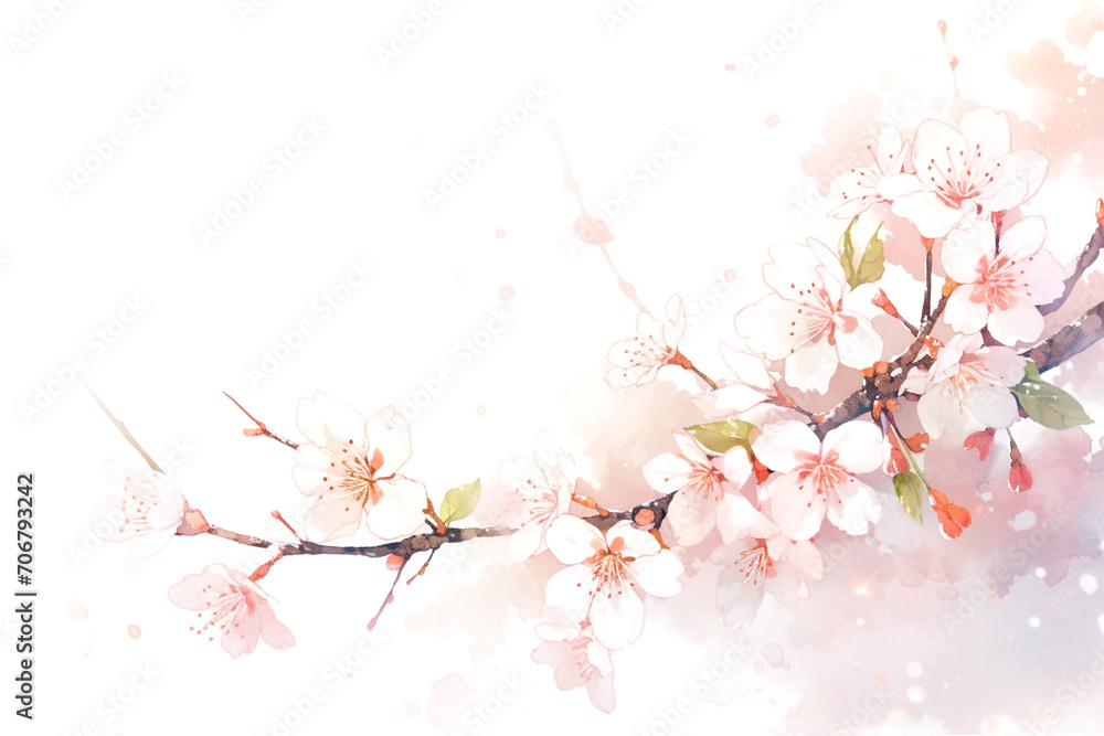 Fototapeta premium 桜の水彩画 ふわふわ優しい手描き風イラスト