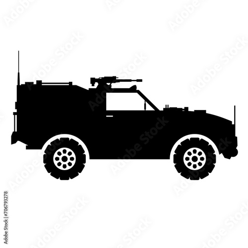 Light utility vehicle silhouette vector. Military vehicle silhouette for icon, symbol or sign. Armored vehicle symbol for military, war, conflict and patrol