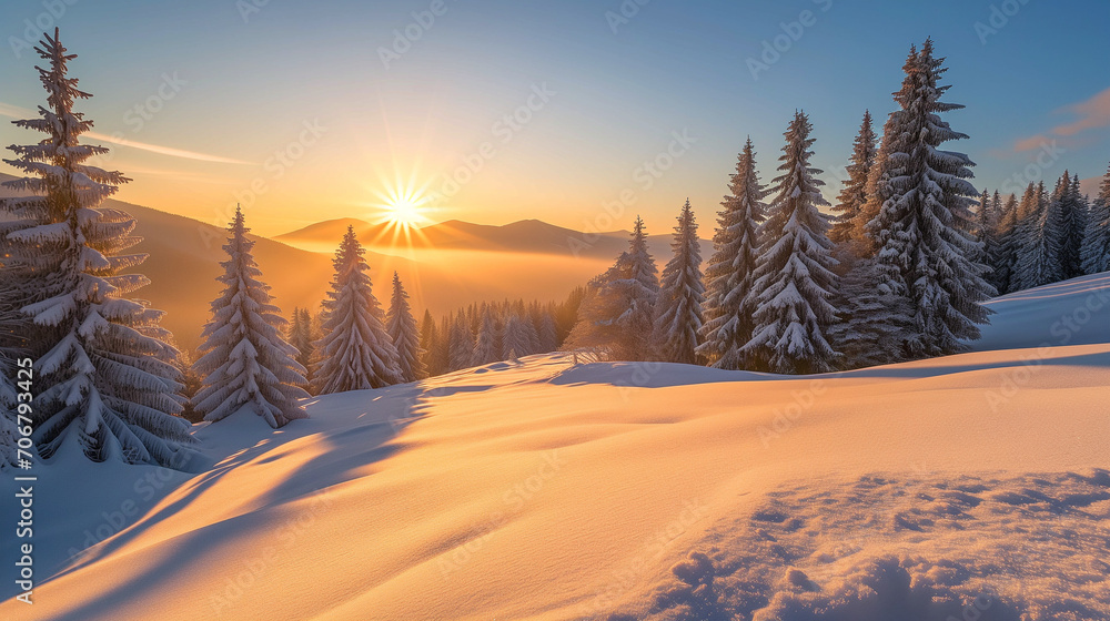 A Snowy Mountain Sunset A Snowy Mountain Sunset