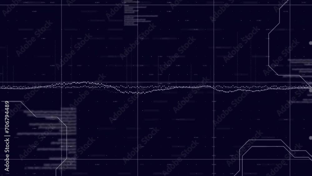 Animation of financial data processing over grid on dark background Animation of financial data processing over grid on dark background