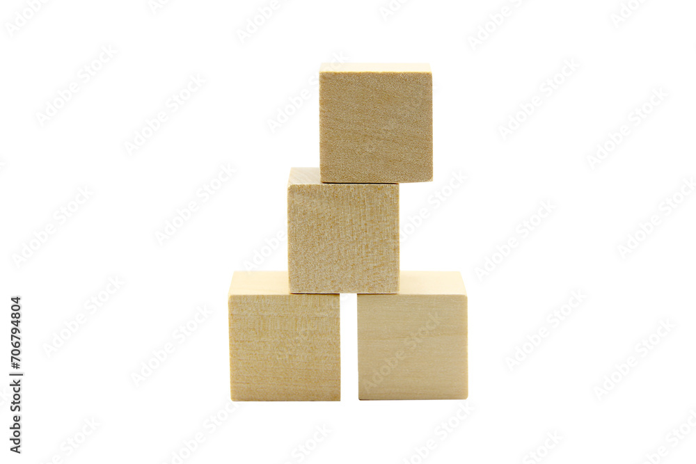 Obraz premium wooden blocks, square wooden toys isolated on white background.Selection focus.