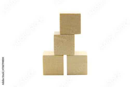 wooden blocks  square wooden toys isolated on white background.Selection focus.