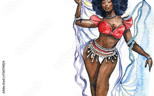 Black Woman Belly Dancer Watercolor Illustration