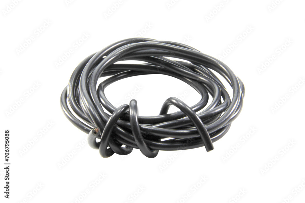 black wire cable of usb and adapter isolated on white background.Selection focus. black wire cable of usb and adapter isolated on white background.Selection focus.