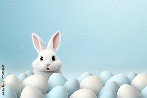 Background with eggs and white bunny © EnelEva