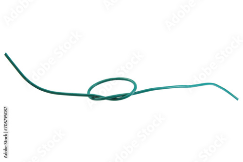 green wire cable of usb and adapter isolated on white background.Selection focus.