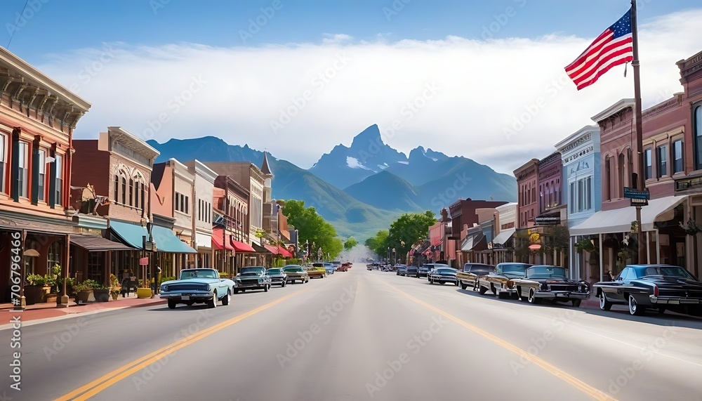 main street in town with mountains