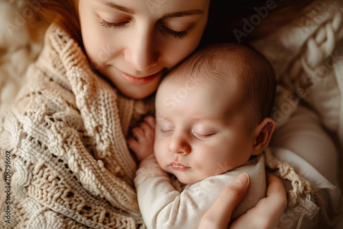 A happy mother holding a newborn baby