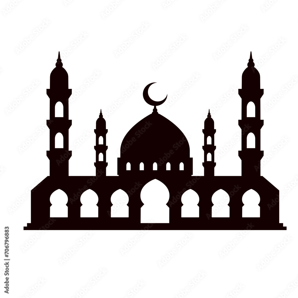 Mosque silhouette vector. Mosque building icon for symbol eid mubarak celebration. Ramadan design graphic in muslim culture and islam religion