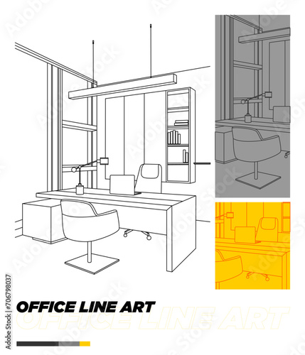 line art vector office design drawing