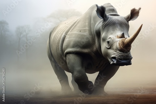 a rhino in the savanna . Amazing African Wildlife. Generative Ai photo