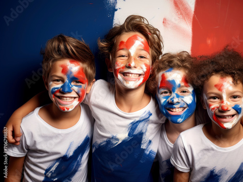 French Supporter with Flag Face Paint . France 2024 Olympic concept .Generative AI