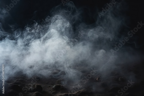 Leinwand Poster Defocused smoke on a dark Halloween background obscures foggy cement