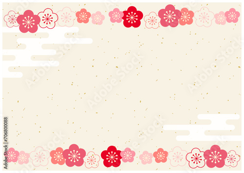 ひな祭りで使える桃の花の和風フレーム背景3和紙