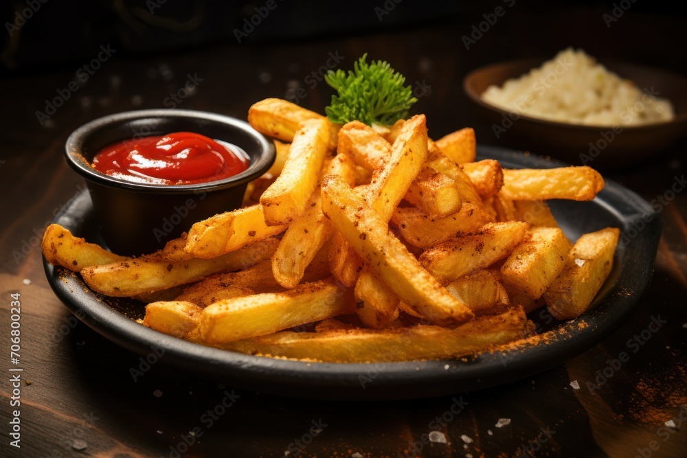 Hot crispy fries on the table Hot crispy fries on the table