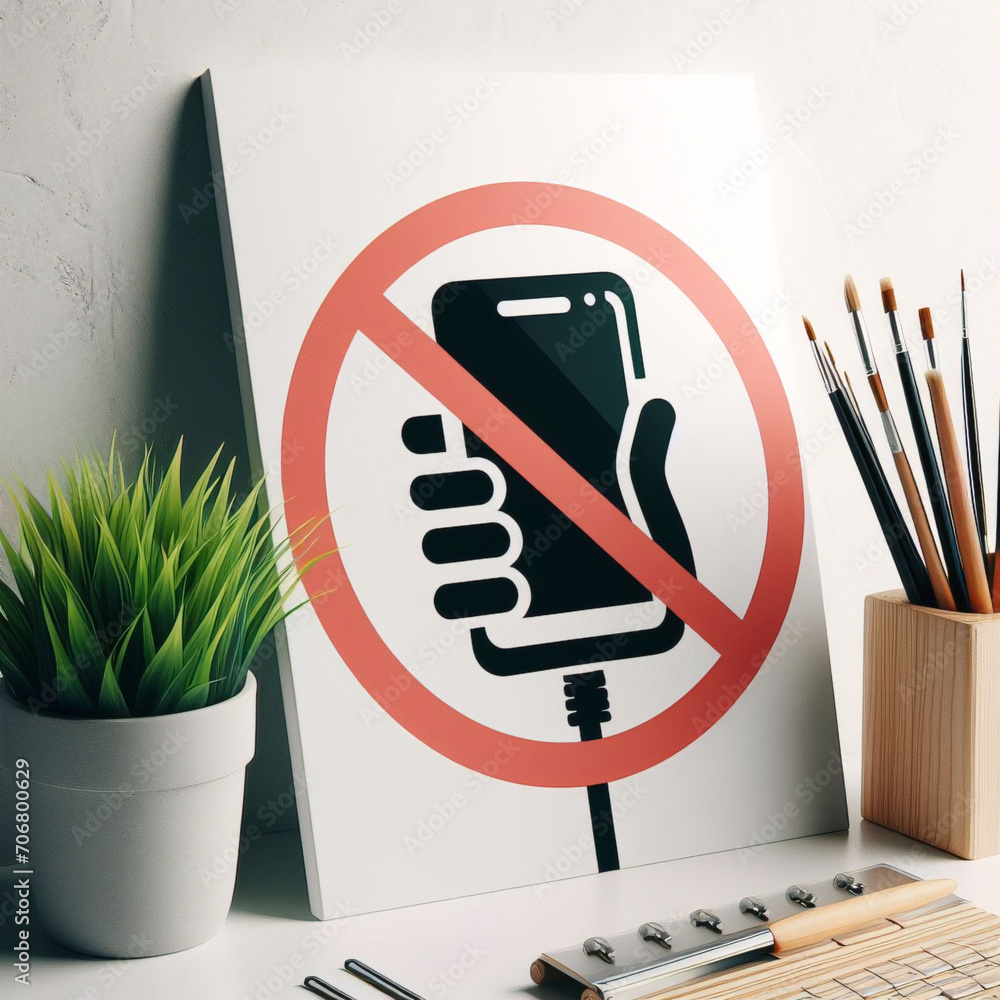 Warning sign no cell phone, not allowed calls. No Prohibition sign