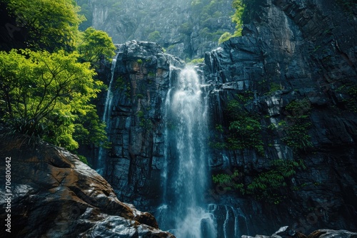 Majestic waterfall cascading down a cliff