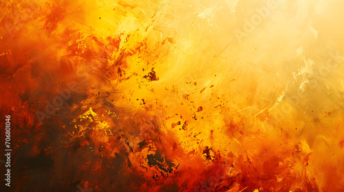 An intense burst of fiery hues dance together in an abstract masterpiece, painting a passionate display of amber and yellow against a red backdrop