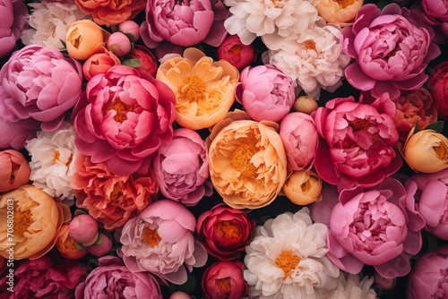 Colorful flower background of fresh peonies, beautiful floral backdrop © Anastasiia