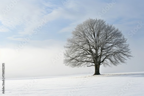 Single tree in a snow-covered field © furyon