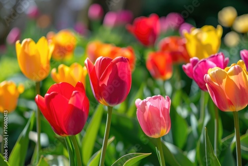 Vibrant tulips in bloom in a spring garden
