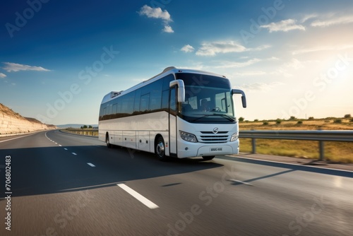 Touristic coach bus on highway road photo
