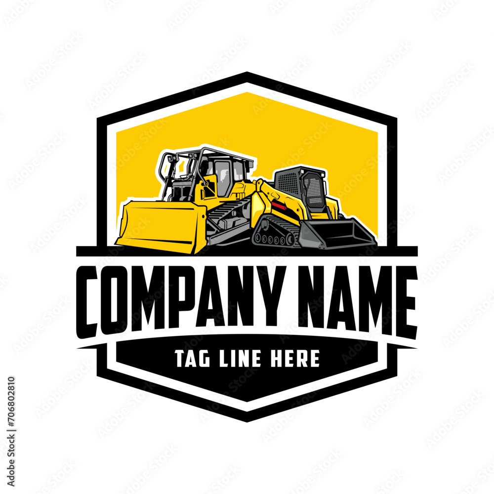 bulldozer, Skid steer loader company  logo vector image