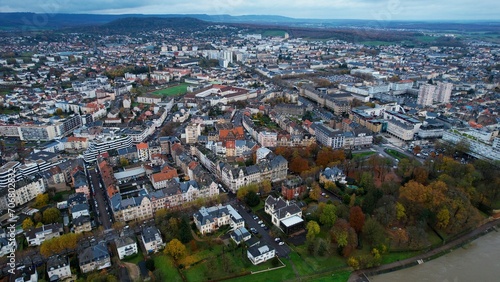 Aerial view around the old town of the city Arlon in Belgium on a cloudy day in autumn.