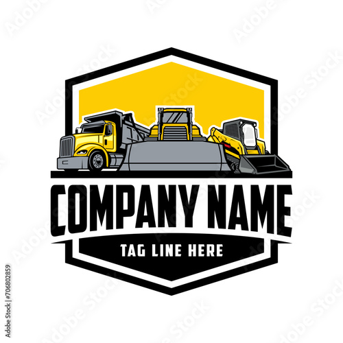 construction machine, Skid steer loader, bulldozer, truck company  logo vector image
