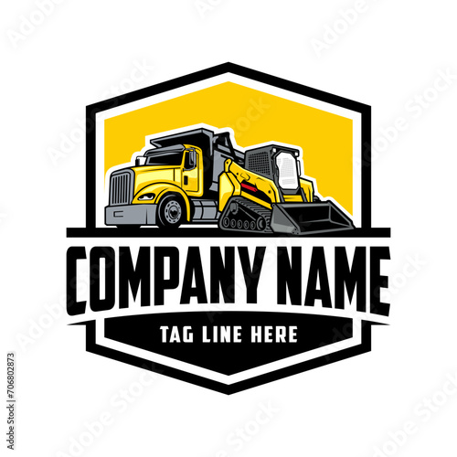 construction machine, Skid steer loader, truck company  logo vector image