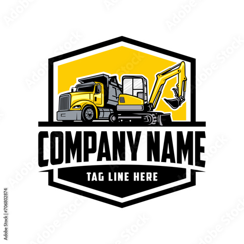 construction machine, excavator, truck company  logo vector image