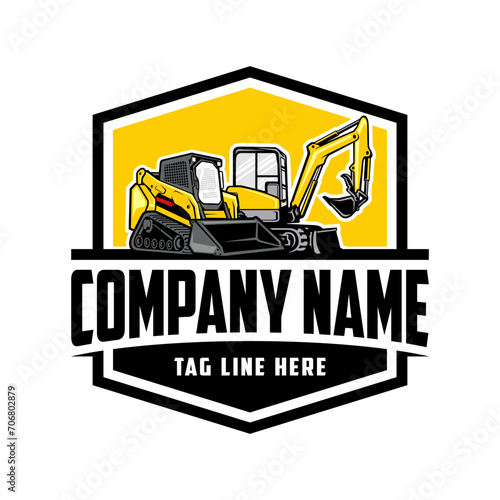 mini excavator, Skid steer loader company  logo vector image	