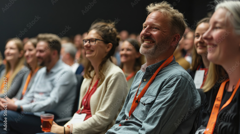 in conference audience with happy people at the event