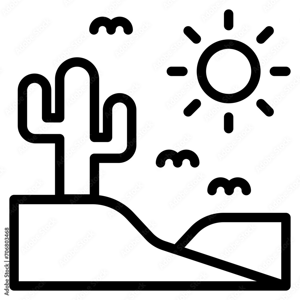 Desert sand dunes vector line icon Desert sand dunes vector line icon