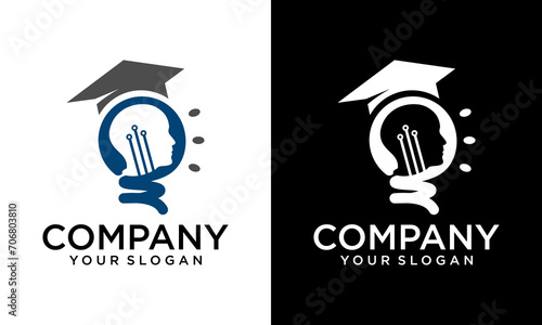 Creative education People logo with light bulb concept vector, human head bulb lamp logo vector idea. graduation logo template