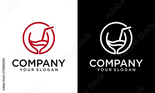 Wine glass logo icon. Red silhouette of a wine glass in a circle.