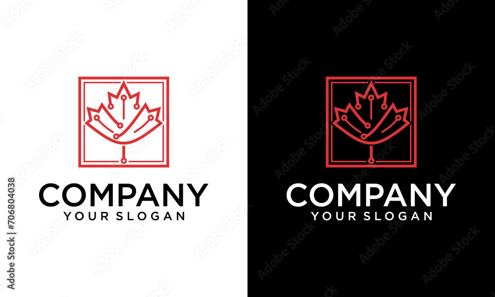 Creative Modern Canada Maple Leaf Tech Logo Design, Maple leaf tech icon, Logo Template vector illustration design Creative Modern Canada Maple Leaf Tech Logo Design, Maple leaf tech icon, Logo Template vector illustration design