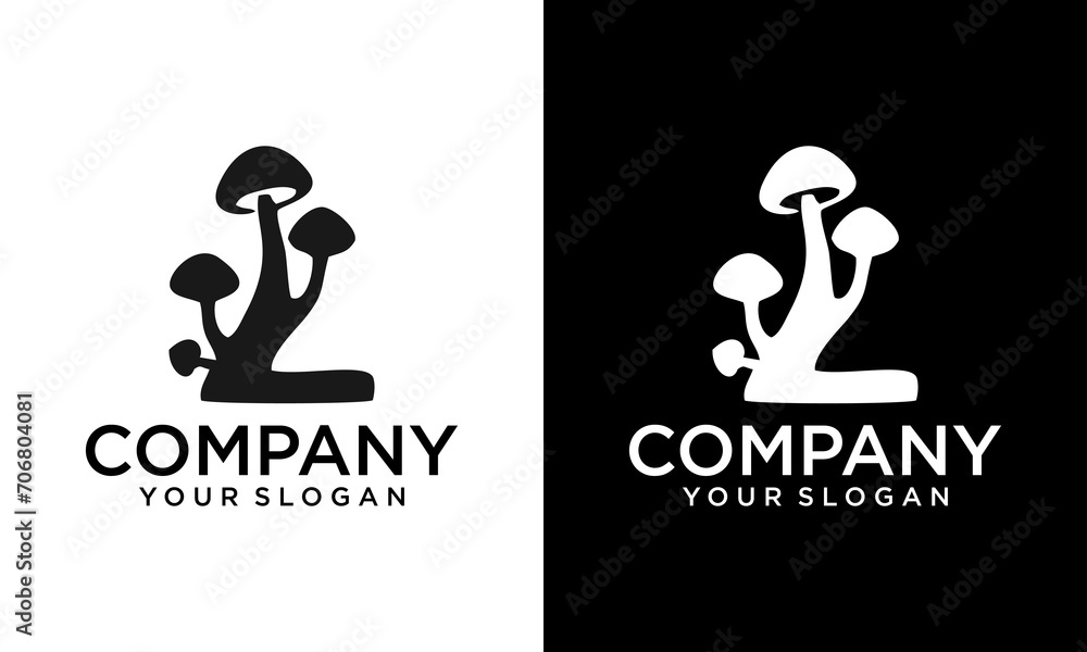 Creative letter L with mushroom logo design, food consumption mushroom silhouette vector illustration Creative letter L with mushroom logo design, food consumption mushroom silhouette vector illustration